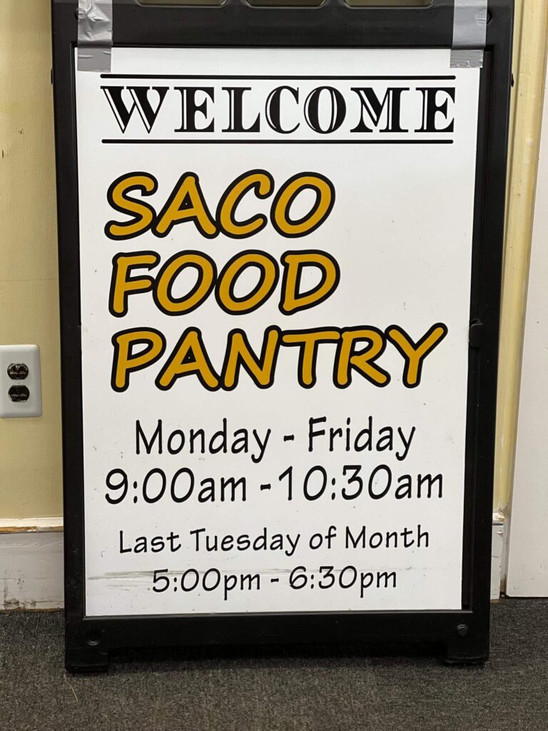 Saco Food Pantry sign 
