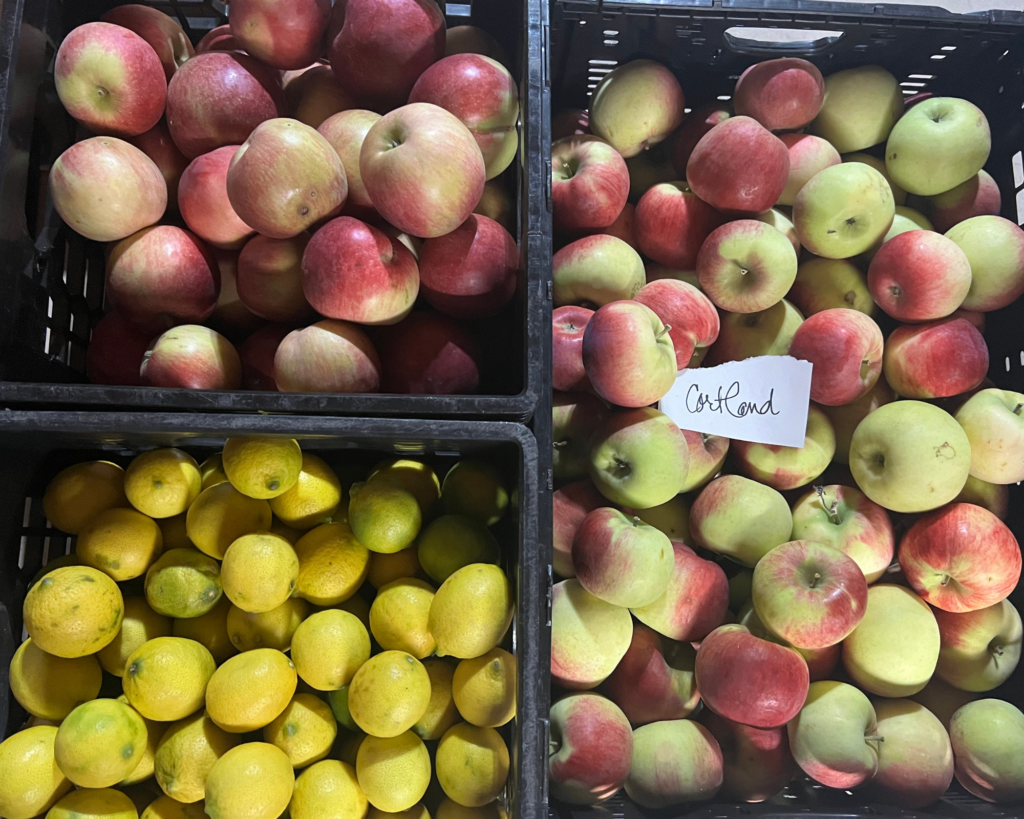 Apples in a crate.